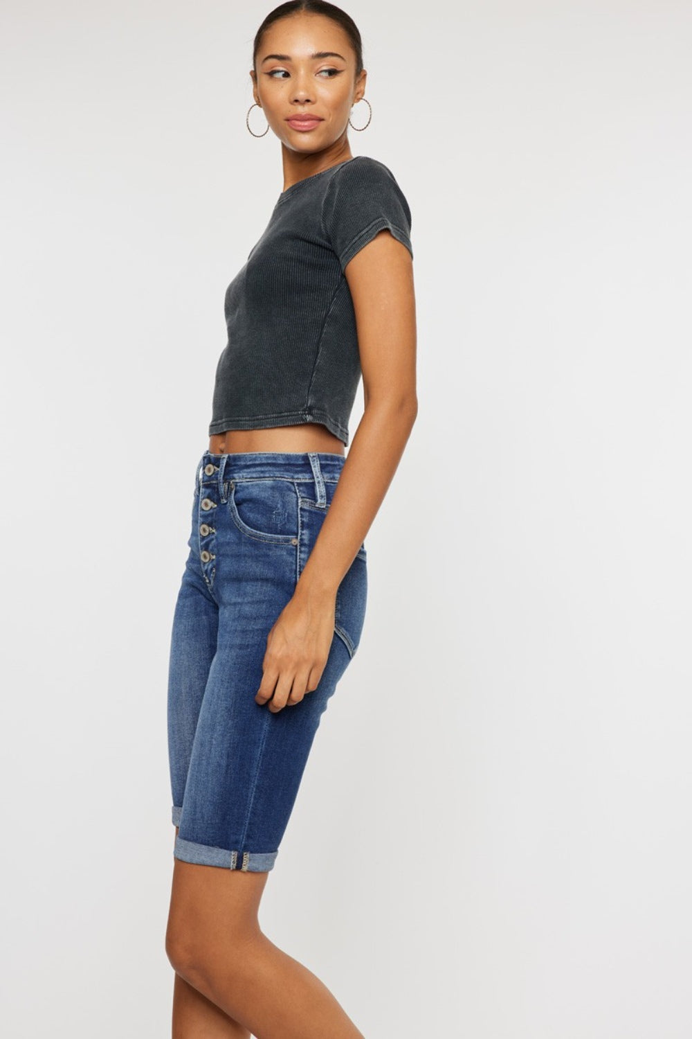 Kancan Full Size Cat's Whiskers Button Fly Denim Shorts - UrbanEthereal