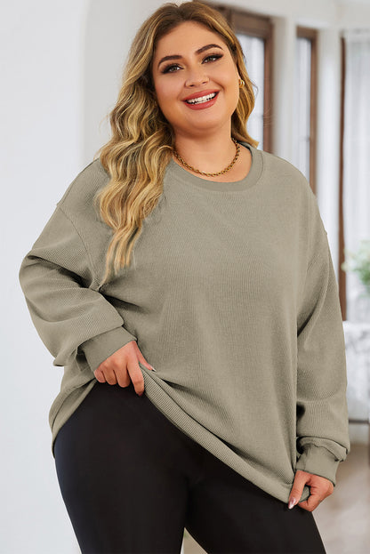 Plus Size Round Neck Dropped Shoulder Sweatshirt - UrbanEthereal
