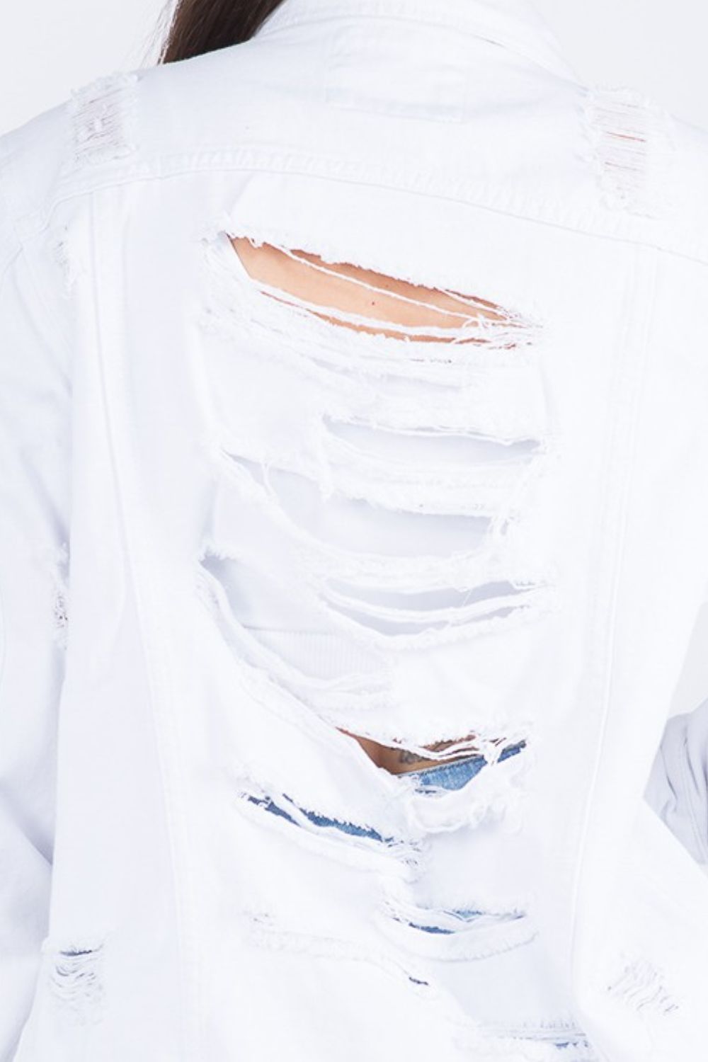 American Bazi Distressed Back Button Down Denim Jacket - UrbanEthereal
