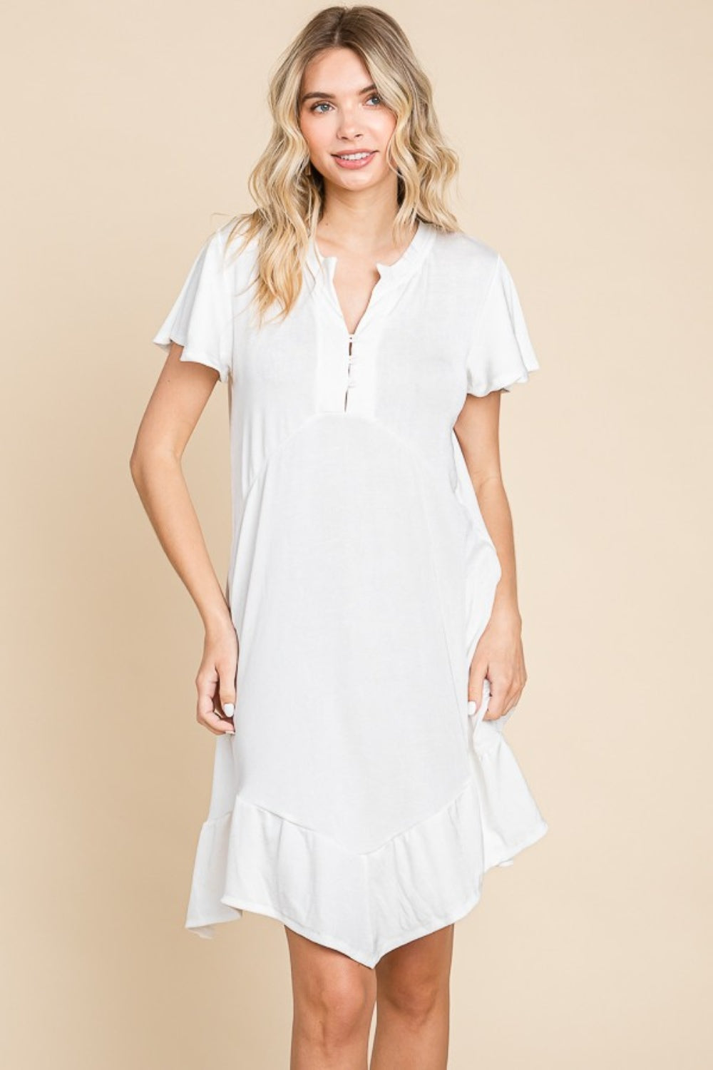 Culture Code Full Size Short Sleeve Ruffled Asymmetric Hem Dress - UrbanEthereal