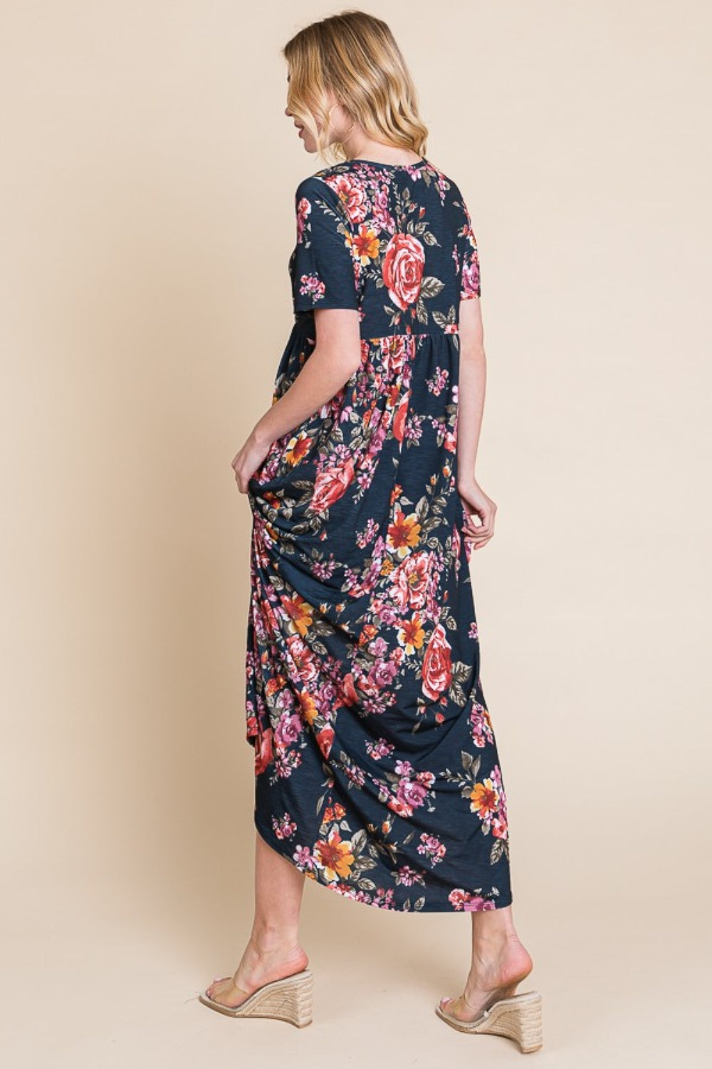 BOMBOM Floral Short Sleeve Maxi Dress - UrbanEthereal