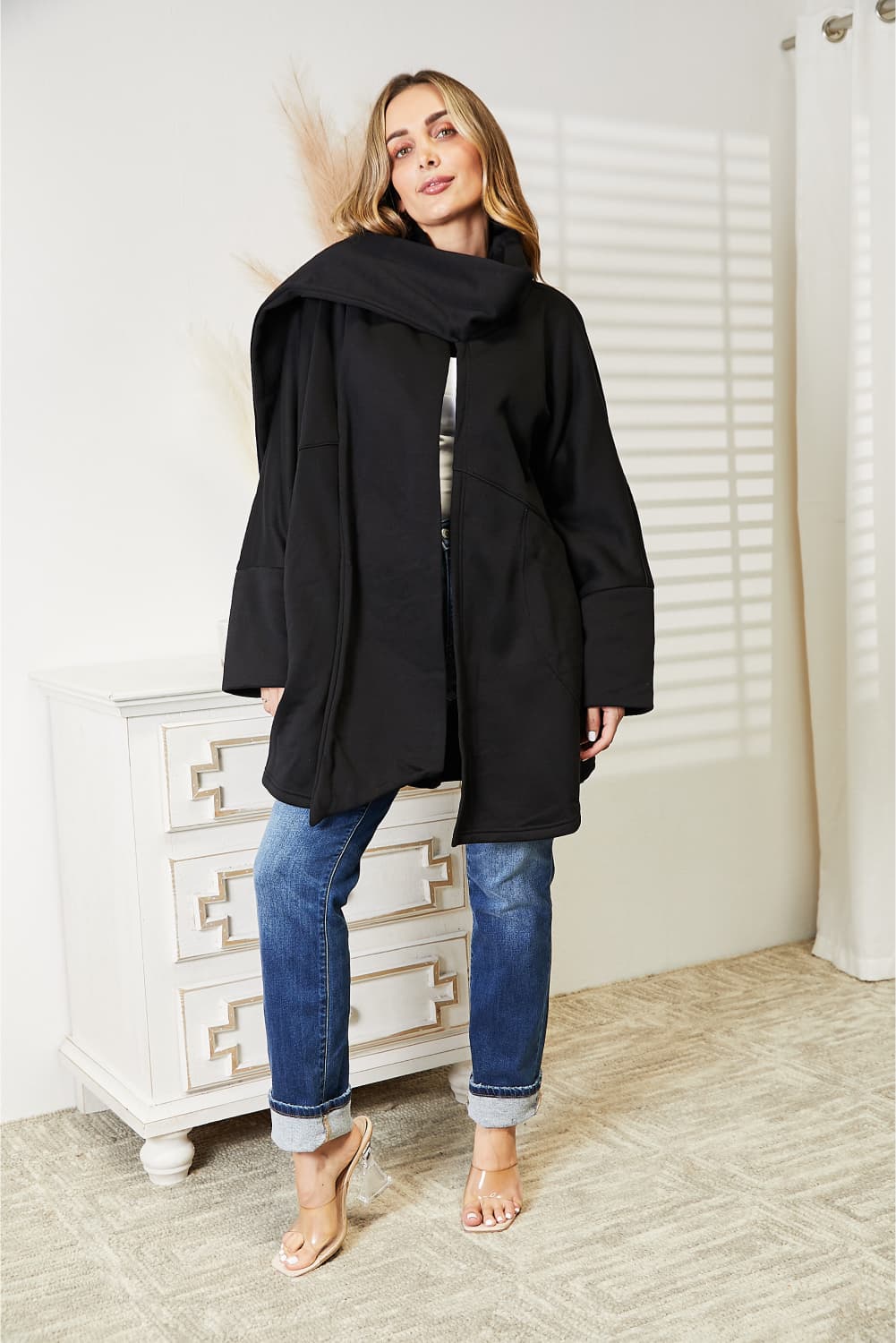 HEYSON Full Size Open Front Cardigan with Scarf Design - UrbanEthereal