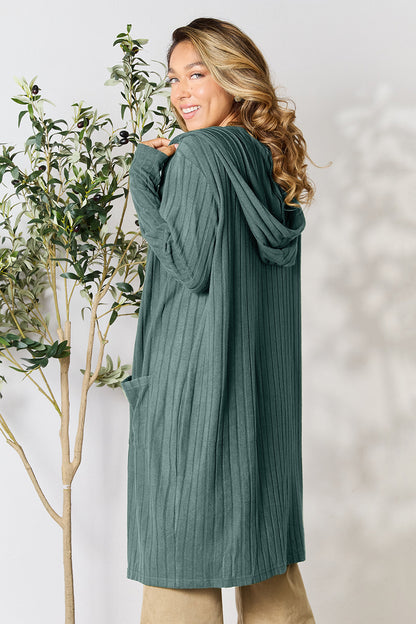 Basic Bae Full Size Hooded Sweater Cardigan - UrbanEthereal