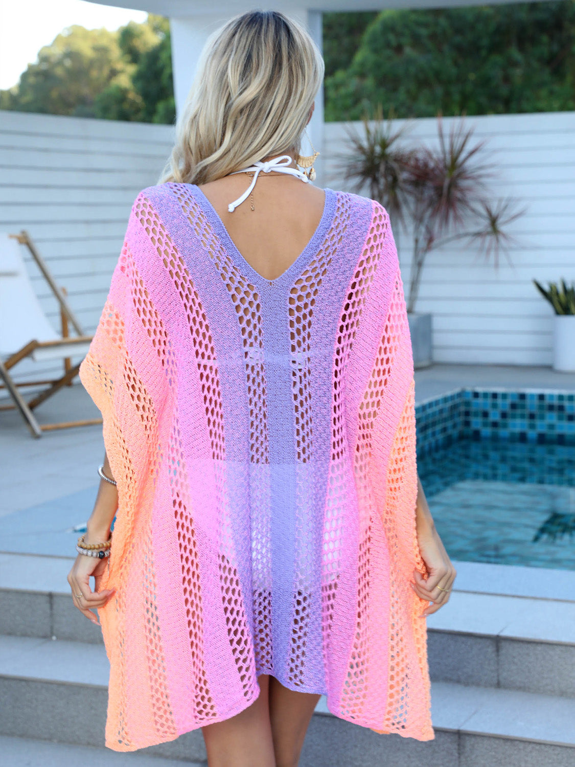Openwork Contrast V-Neck Cover-Up - UrbanEthereal