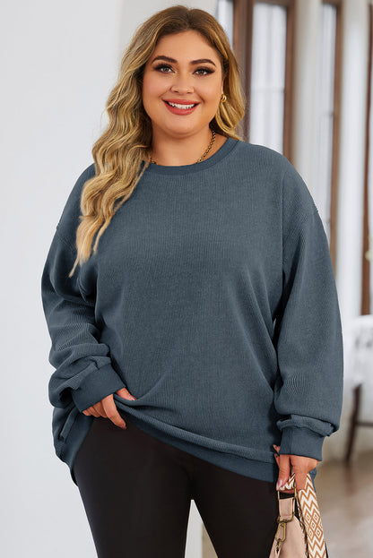 Plus Size Round Neck Dropped Shoulder Sweatshirt - UrbanEthereal