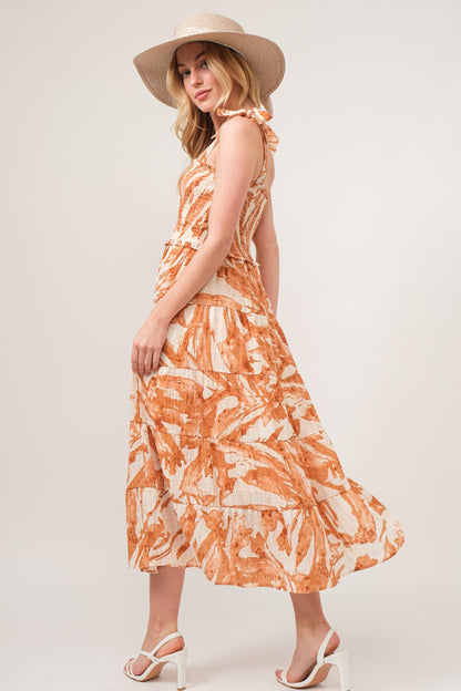And The Why Tie Shoulder Smocked Midi Tiered Dress - UrbanEthereal