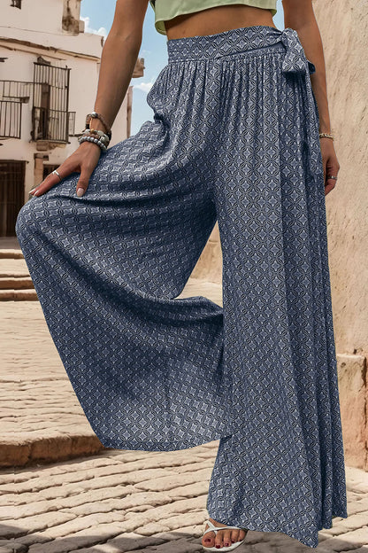 Perfee Printed Tied Wide Leg Pants