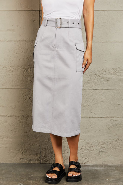 HYFVE Professional Poise Buckled Midi Skirt - UrbanEthereal