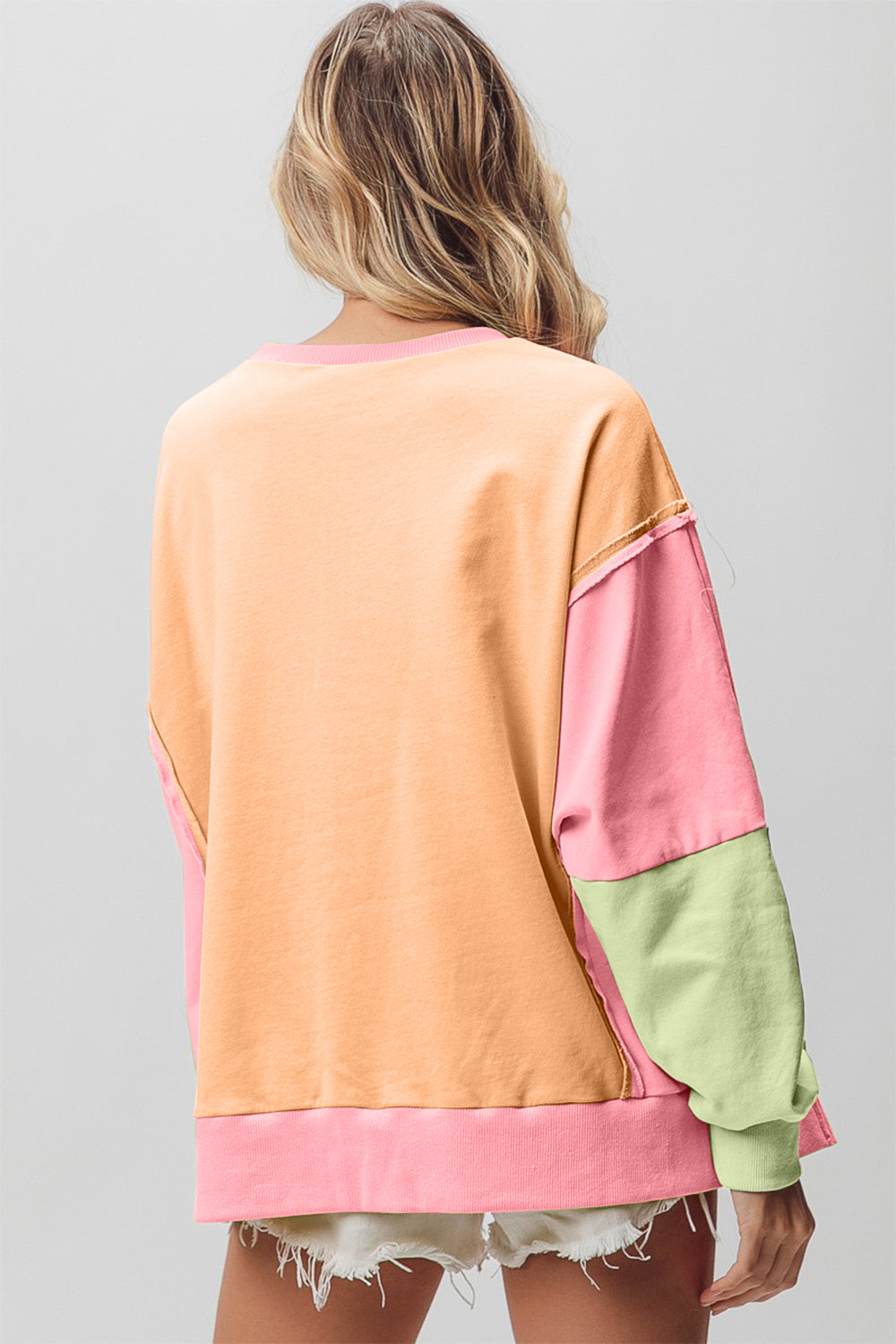 BiBi Washed Color Block Sweatshirt - UrbanEthereal