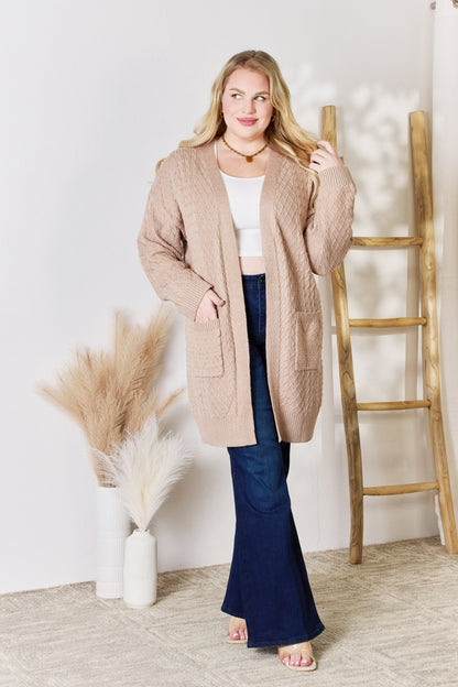 Hailey & Co Full Size Cable-Knit Pocketed Cardigan - UrbanEthereal