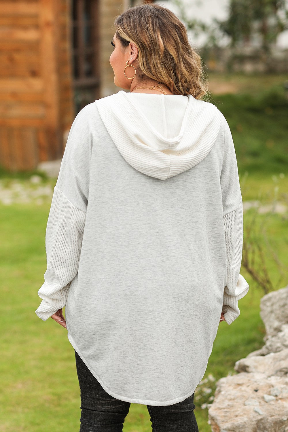 Plus Size Button Up Drawstring Long Sleeve Hoodie - UrbanEthereal