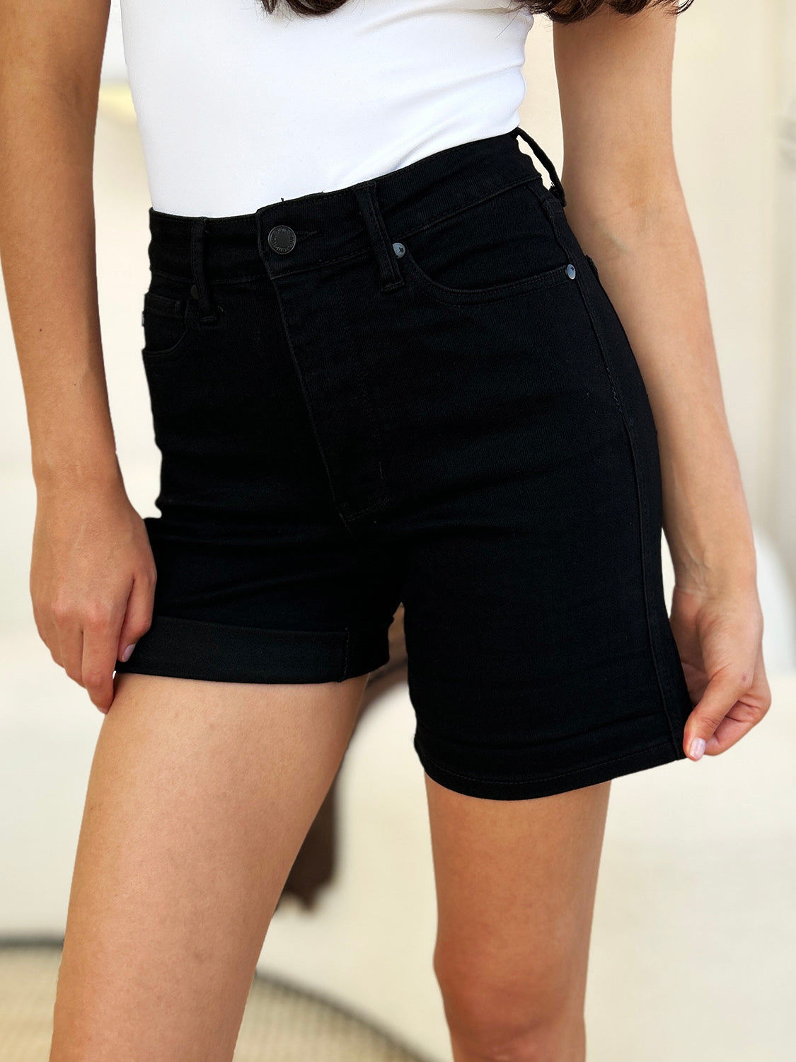 Judy Blue Full Size High Waist Tummy Control Cuffed Denim Shorts - UrbanEthereal