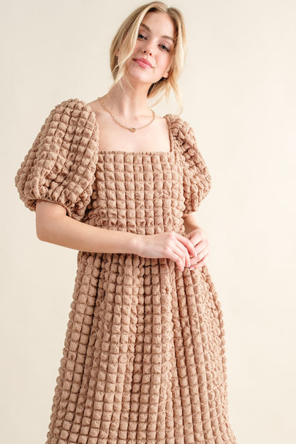 And The Why Full Size Square Neck Puff Sleeve Dress - UrbanEthereal
