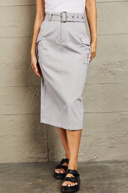 HYFVE Professional Poise Buckled Midi Skirt - UrbanEthereal