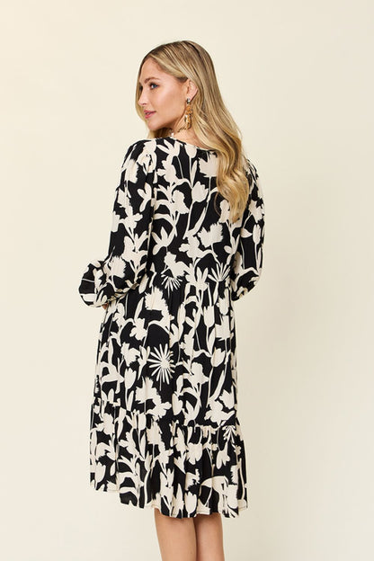 Double Take Full Size Printed Ruffle Hem Dress with Pocket - UrbanEthereal