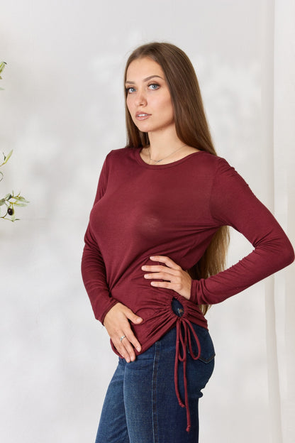 Culture Code Full Size Drawstring Round Neck Long Sleeve Top - UrbanEthereal