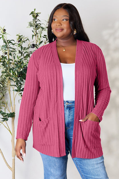 Basic Bae Full Size Ribbed Open Front Cardigan with Pockets - UrbanEthereal
