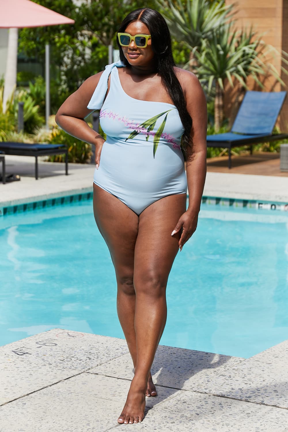 Marina West Swim Vacay Mode One Shoulder Swimsuit in Pastel Blue - UrbanEthereal