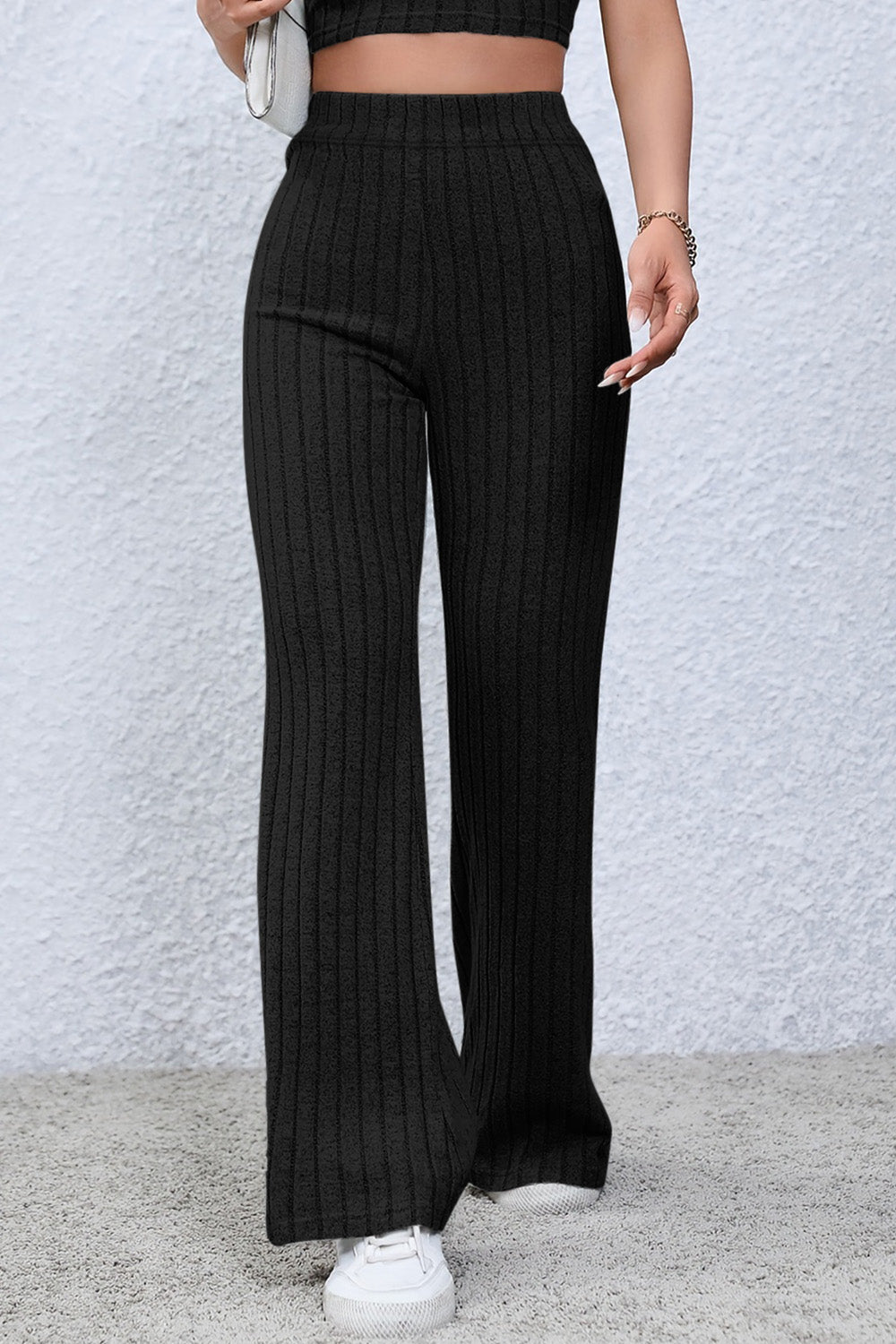 Basic Bae Full Size Ribbed High Waist Flare Pants - UrbanEthereal