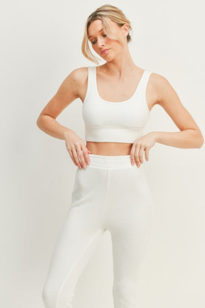 Kimberly C Waffle Tank and High Waist Flare Pants Set - UrbanEthereal