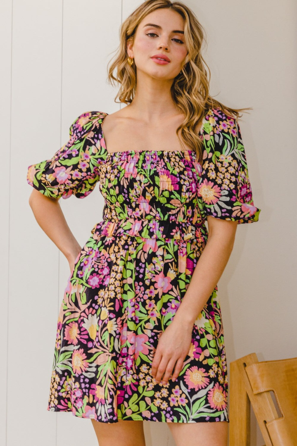 ODDI Full Size Floral Tie-Back Mini Dress - UrbanEthereal