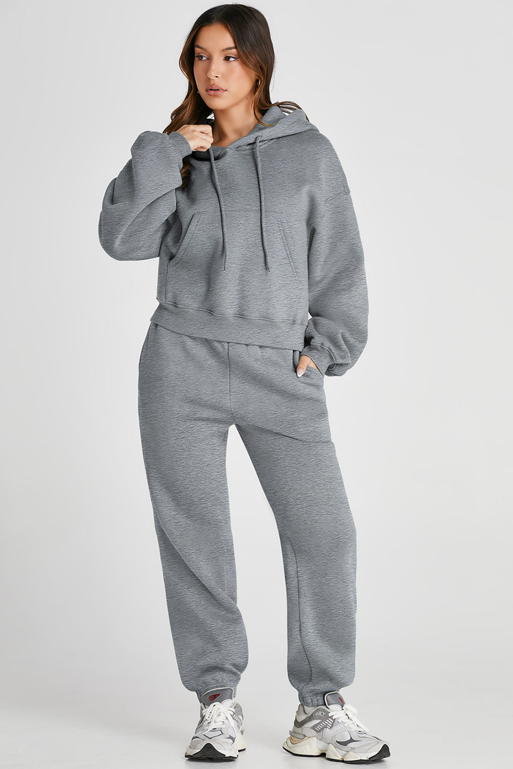 Dropped Shoulder Hooded Top and Pants Active Set - UrbanEthereal