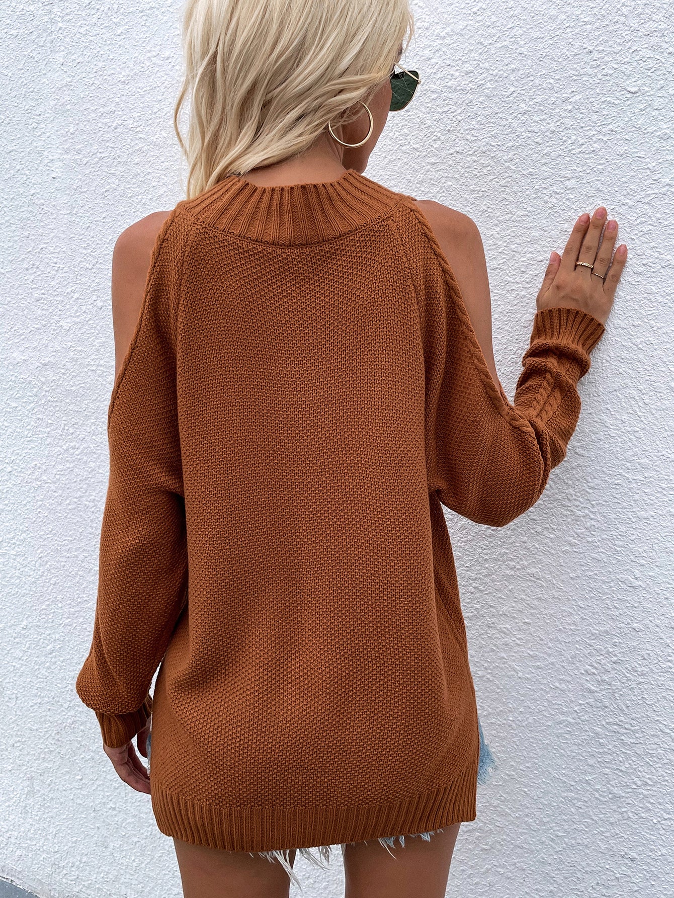 Cable-Knit Cold Shoulder Sweater