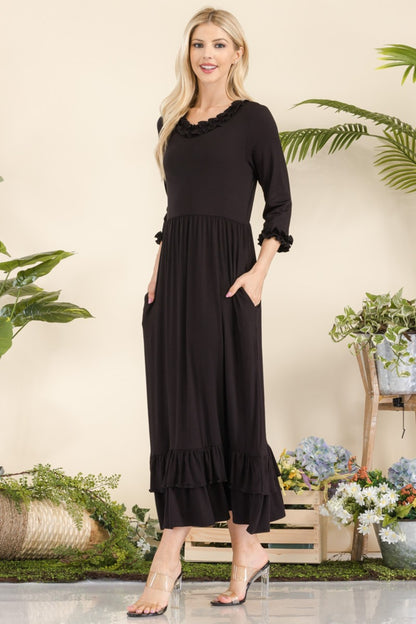 Celeste Full Size Layered Ruffle Hem Dress with Pockets - UrbanEthereal