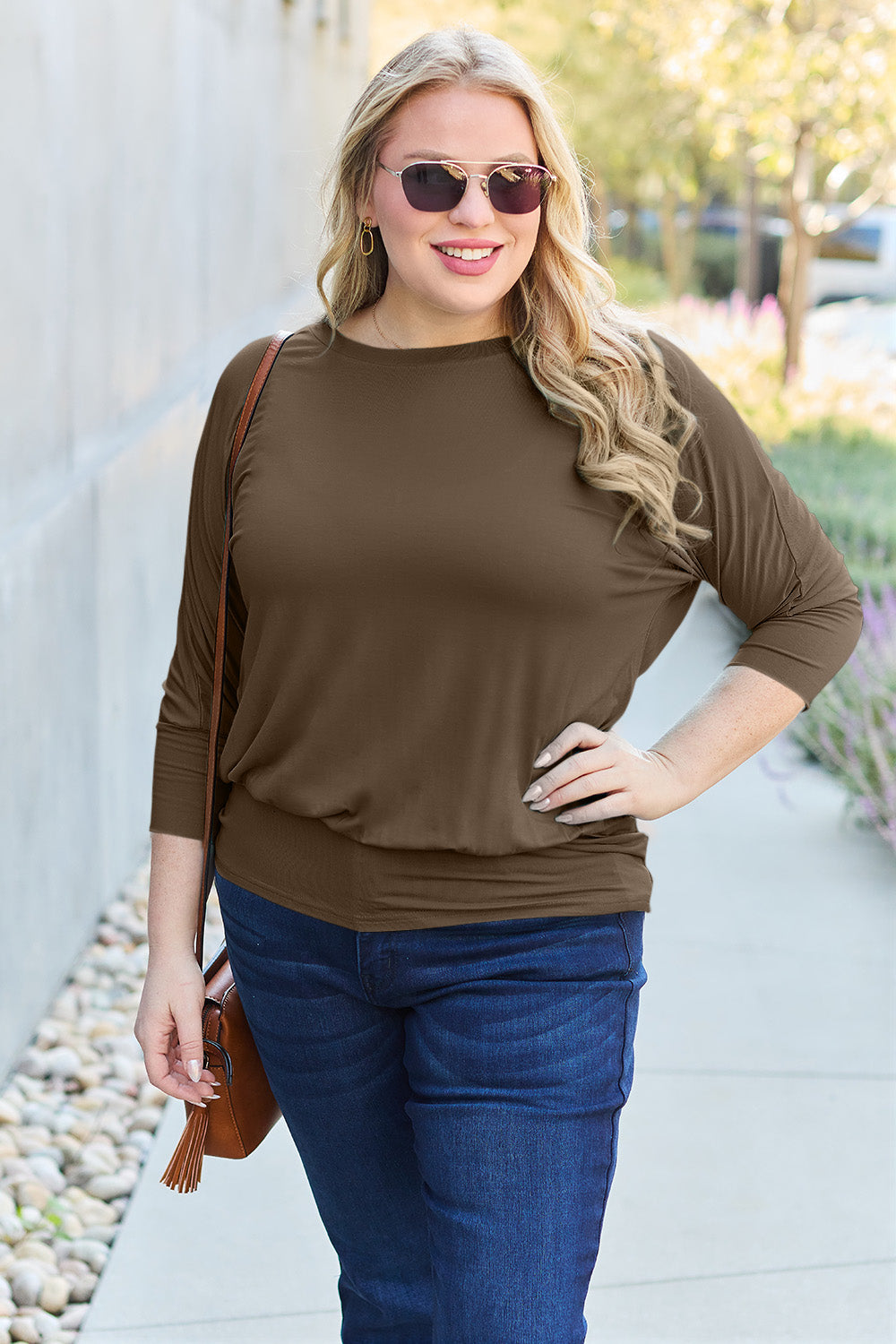 Basic Bae Full Size Round Neck Batwing Sleeve Top - UrbanEthereal