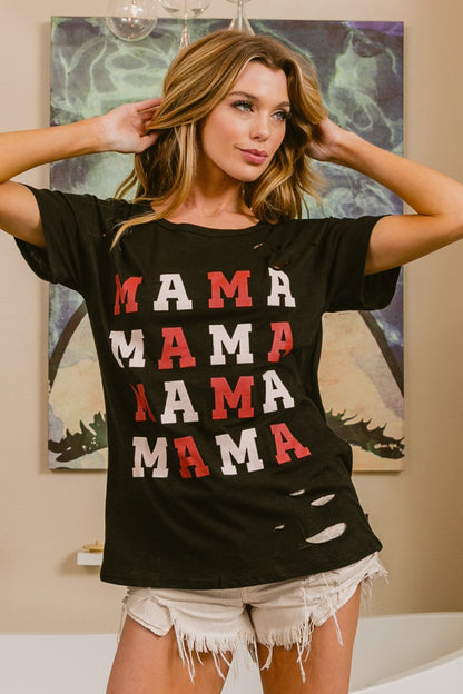 BiBi MAMA Graphic Distressed Short Sleeve T-Shirt - UrbanEthereal