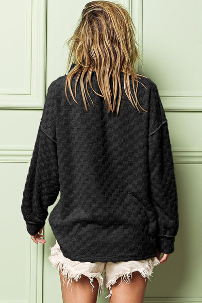 BiBi Checkered Round Neck Exposed Seam Top - UrbanEthereal