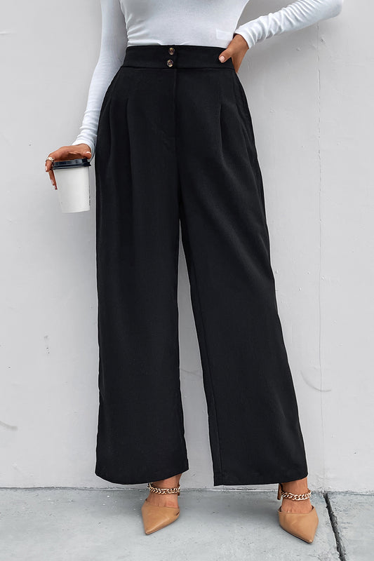 Perfee High Waist Ruched Pocketed Wide Leg Pants