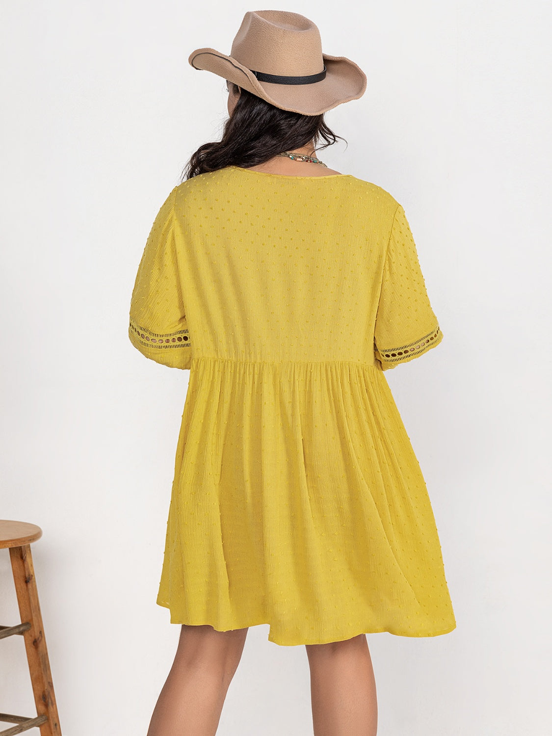 Plus Size Eyelet Swiss Dot Half Sleeve Mini Dress - UrbanEthereal