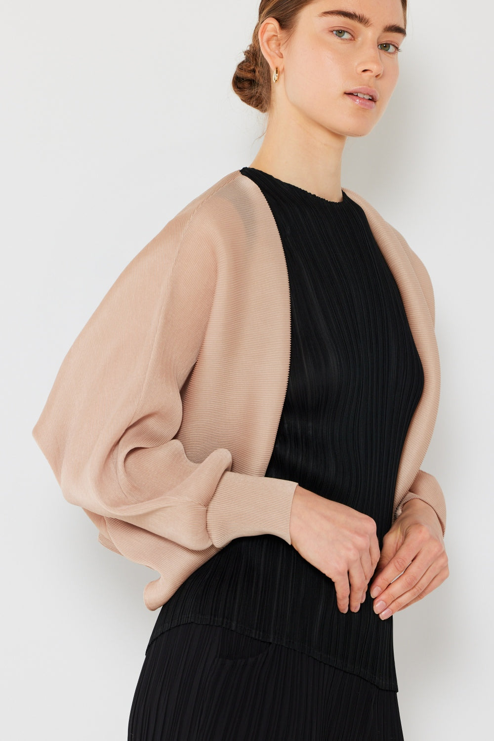 Marina West Swim Rib Pleated Puff Sleeve Bolero Cardigan - UrbanEthereal
