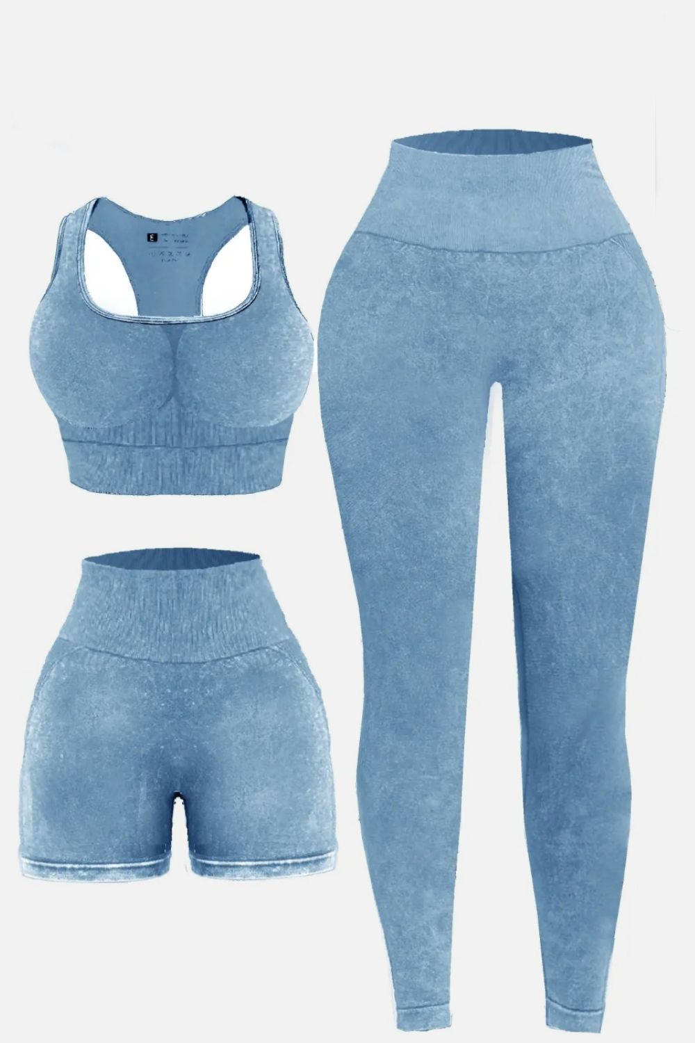 3 Piece Washed Square Neck Wide Strap Active Set - UrbanEthereal