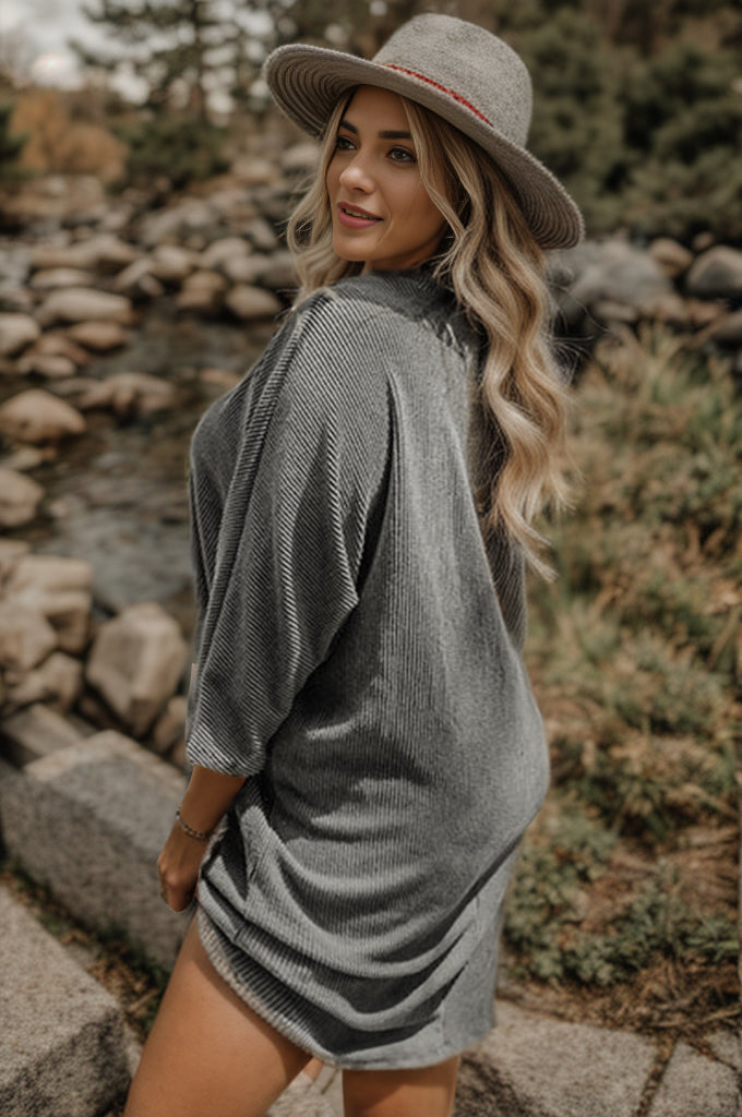 Plus Size V-Neck Long Sleeve Mini Dress - UrbanEthereal