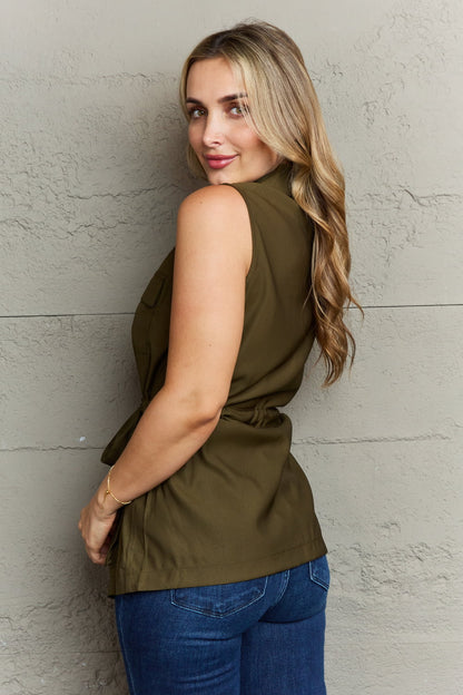 Ninexis Follow The Light Sleeveless Collared Button Down Top - UrbanEthereal