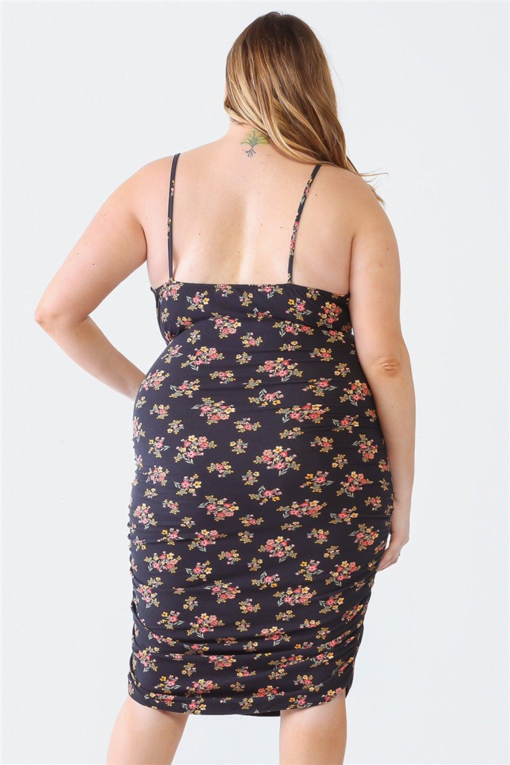 Blue Leopard Plus Size Ruched Floral Square Neck Cami Dress - UrbanEthereal