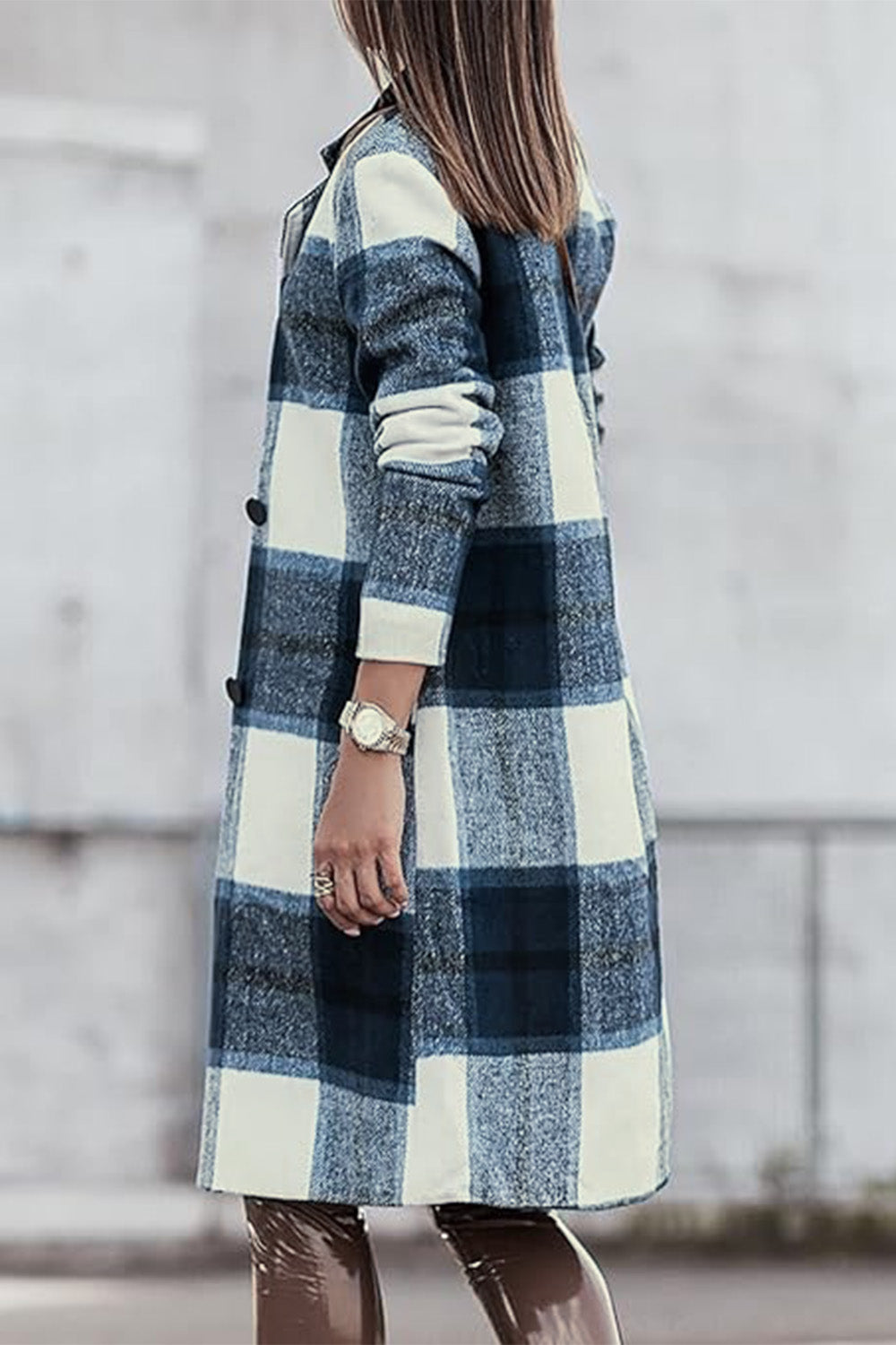 Double Take Full Size Plaid Button Up Lapel Collar Coat - UrbanEthereal