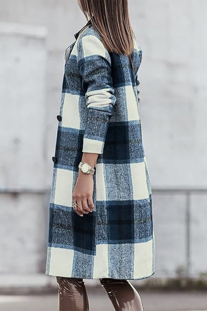 Double Take Full Size Plaid Button Up Lapel Collar Coat - UrbanEthereal
