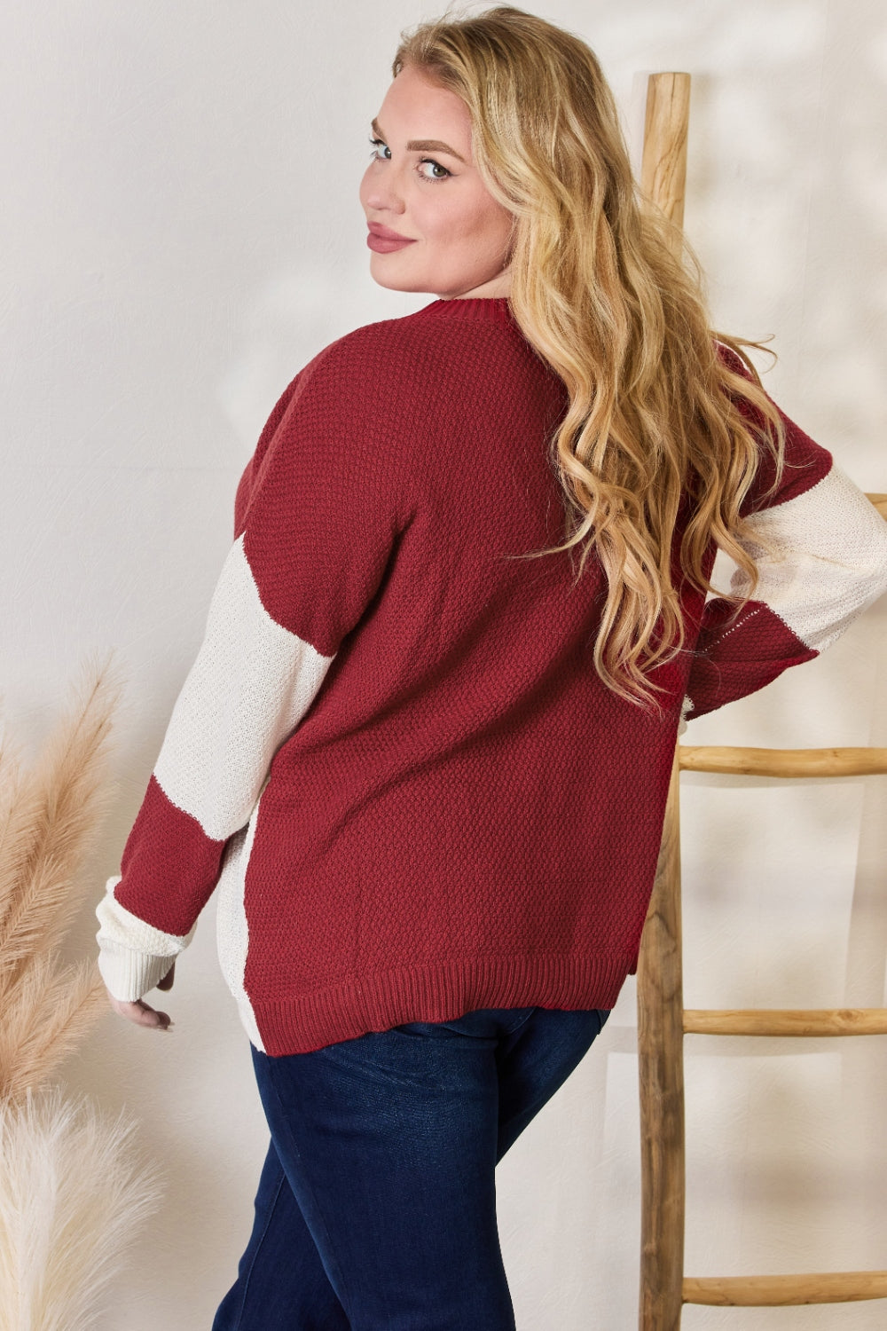 Hailey & Co Full Size Color Block Dropped Shoulder Knit Top - UrbanEthereal