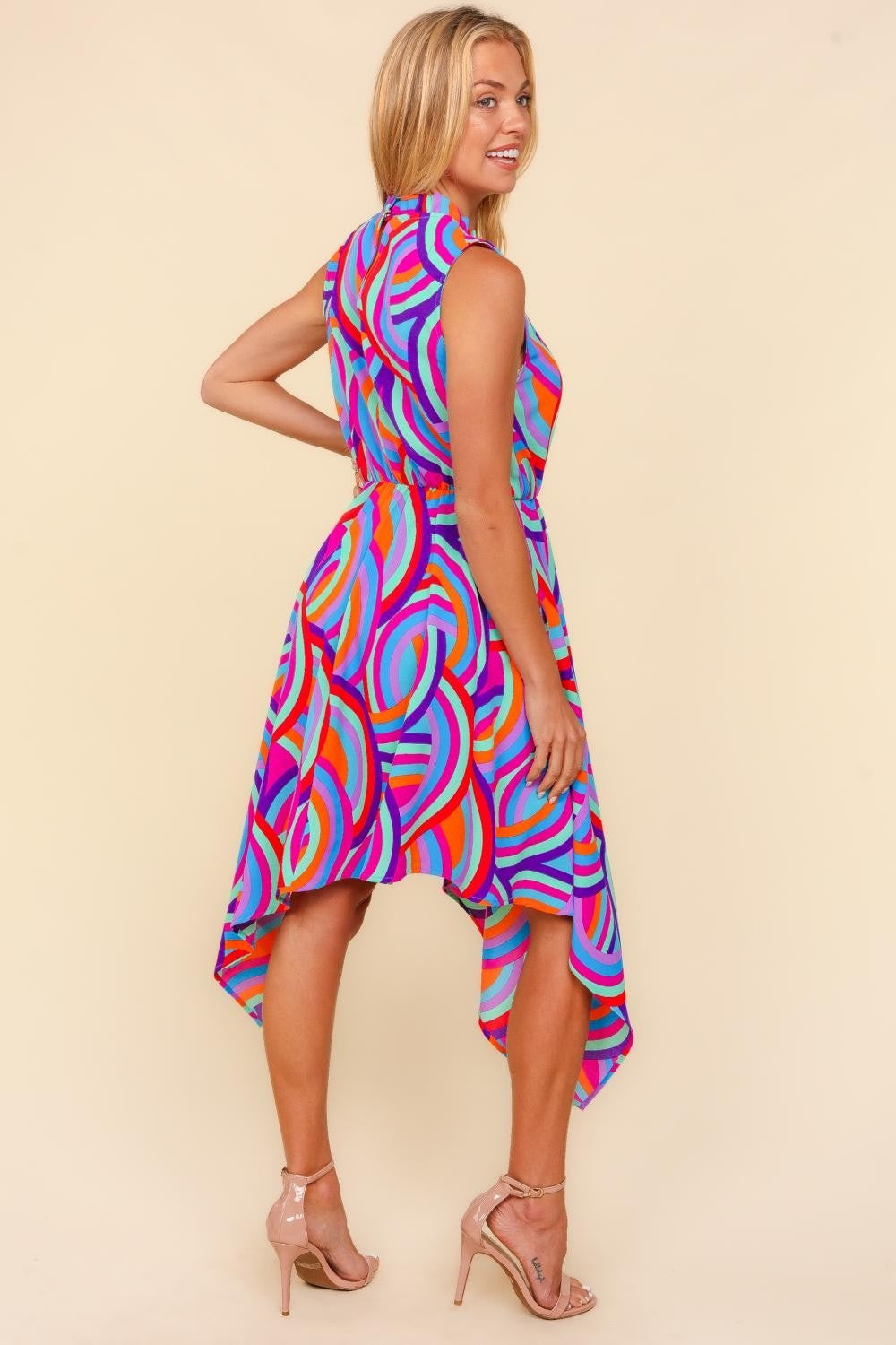 Haptics Full Size Mock Neck Sleeveless Printed Dress - UrbanEthereal