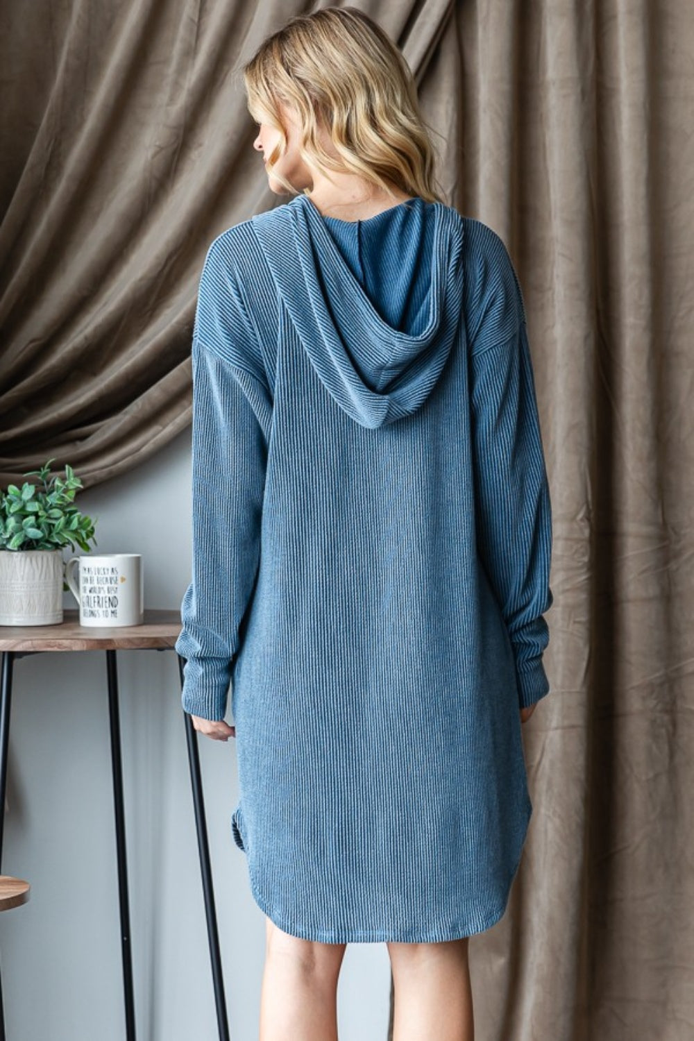 Heimish Ribbed Long Sleeve Hooded Dress - UrbanEthereal