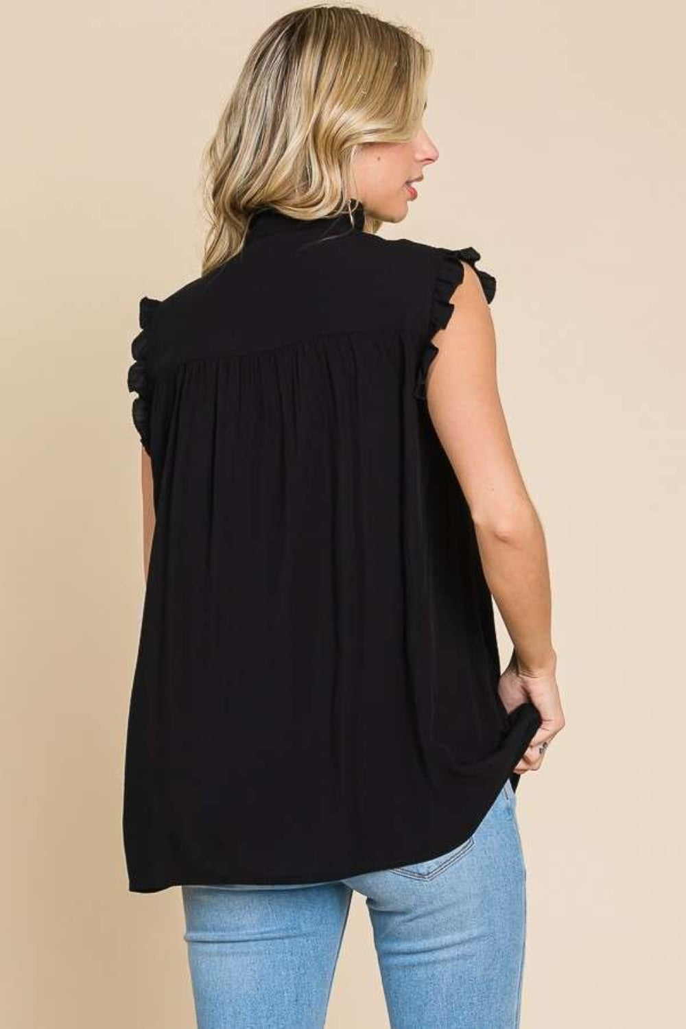 Culture Code Full Size Frill Edge Smocked Sleeveless Top - UrbanEthereal