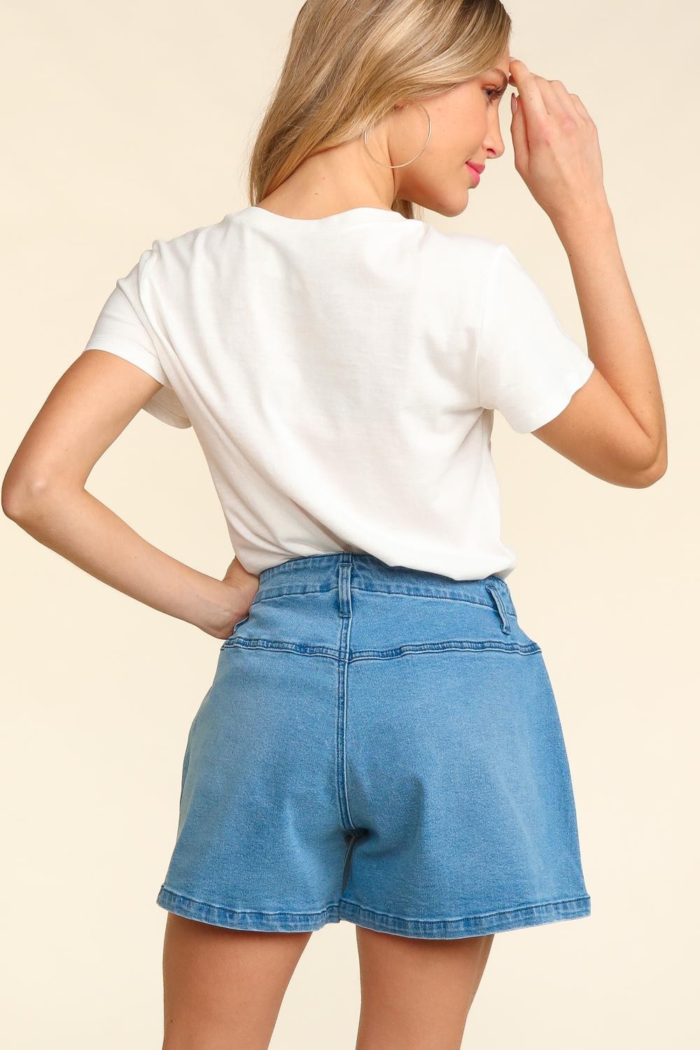 Haptics High Rise Button Fly Washed Denim Shorts - UrbanEthereal