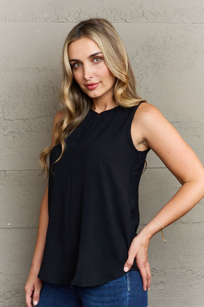 Ninexis First Glance Sleeveless Neckline Slit Top - UrbanEthereal