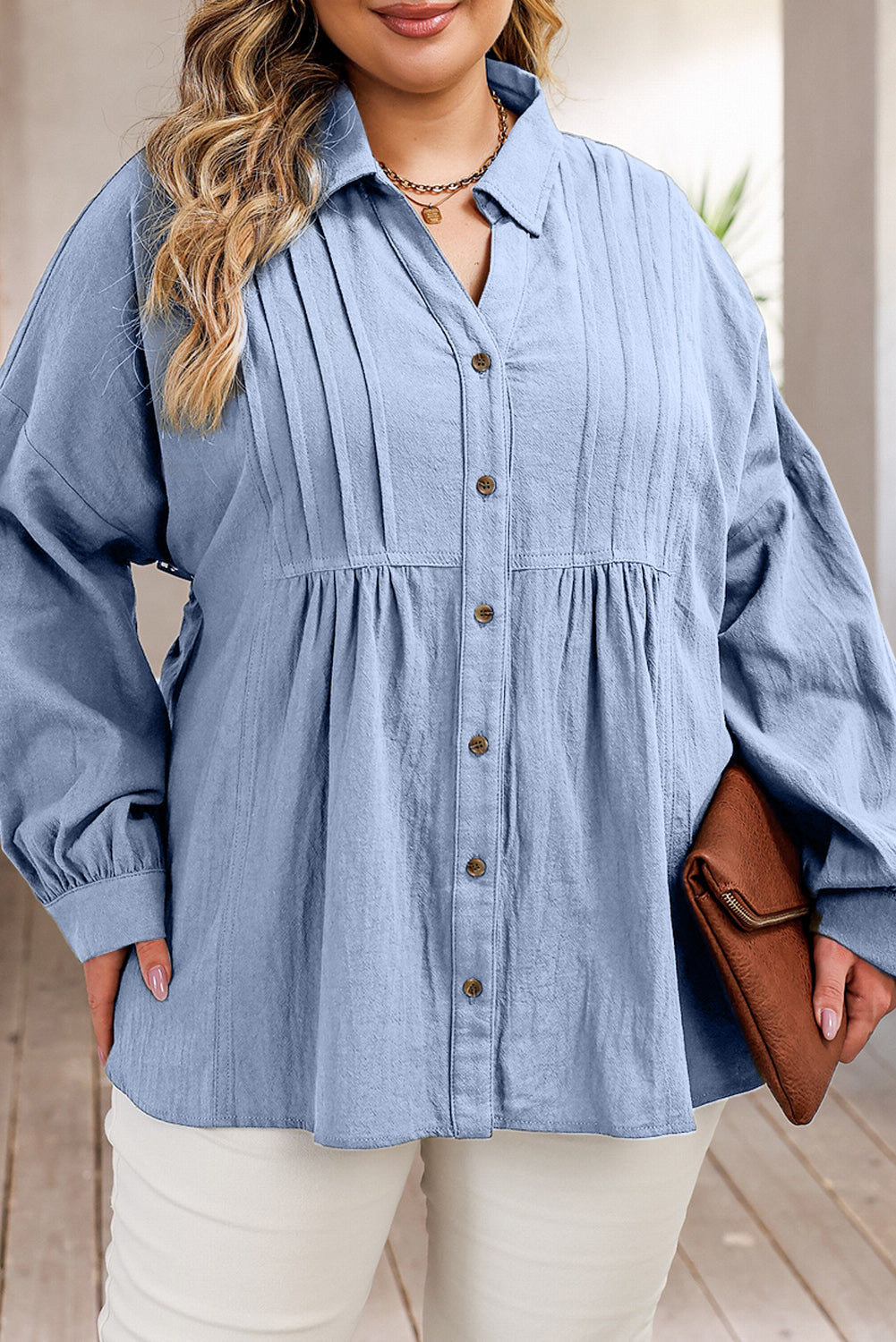 Plus Size High-Low Button Up Dropped Shoulder Shirt - UrbanEthereal