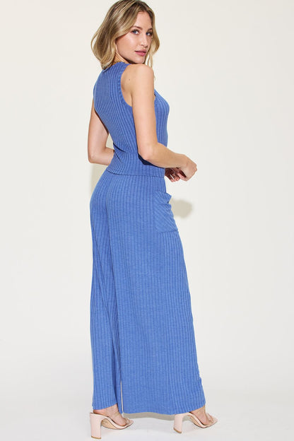 Basic Bae Full Size Ribbed Tank and Wide Leg Pants Set - UrbanEthereal