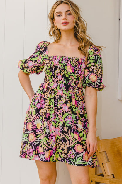 ODDI Full Size Floral Tie-Back Mini Dress - UrbanEthereal