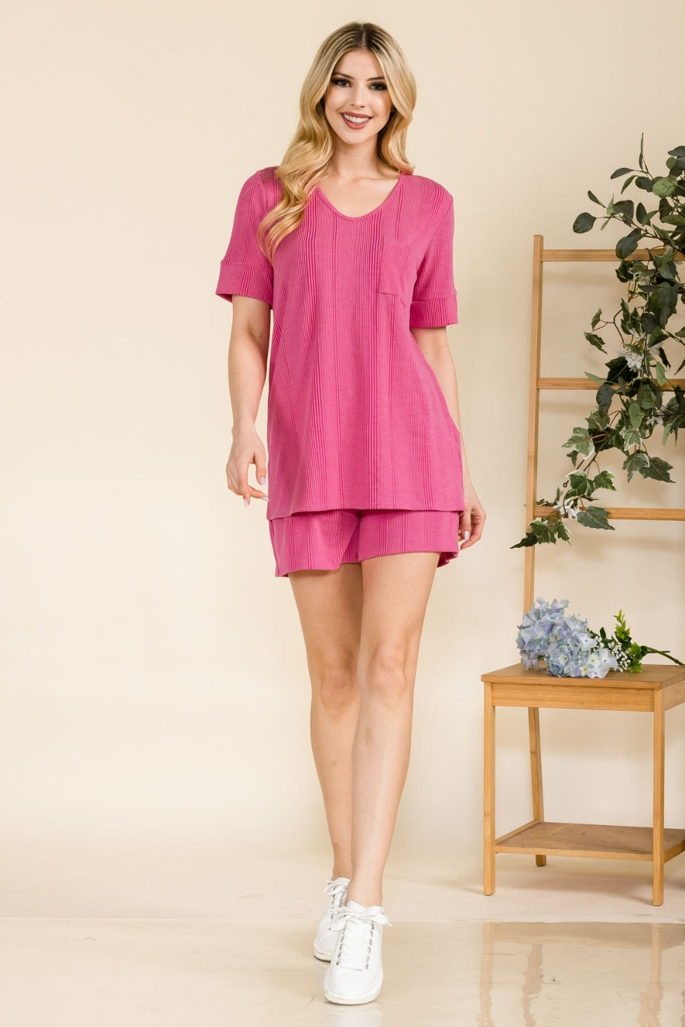 Celeste Full Size Rib Short Sleeve T-Shirt and Shorts Set - UrbanEthereal